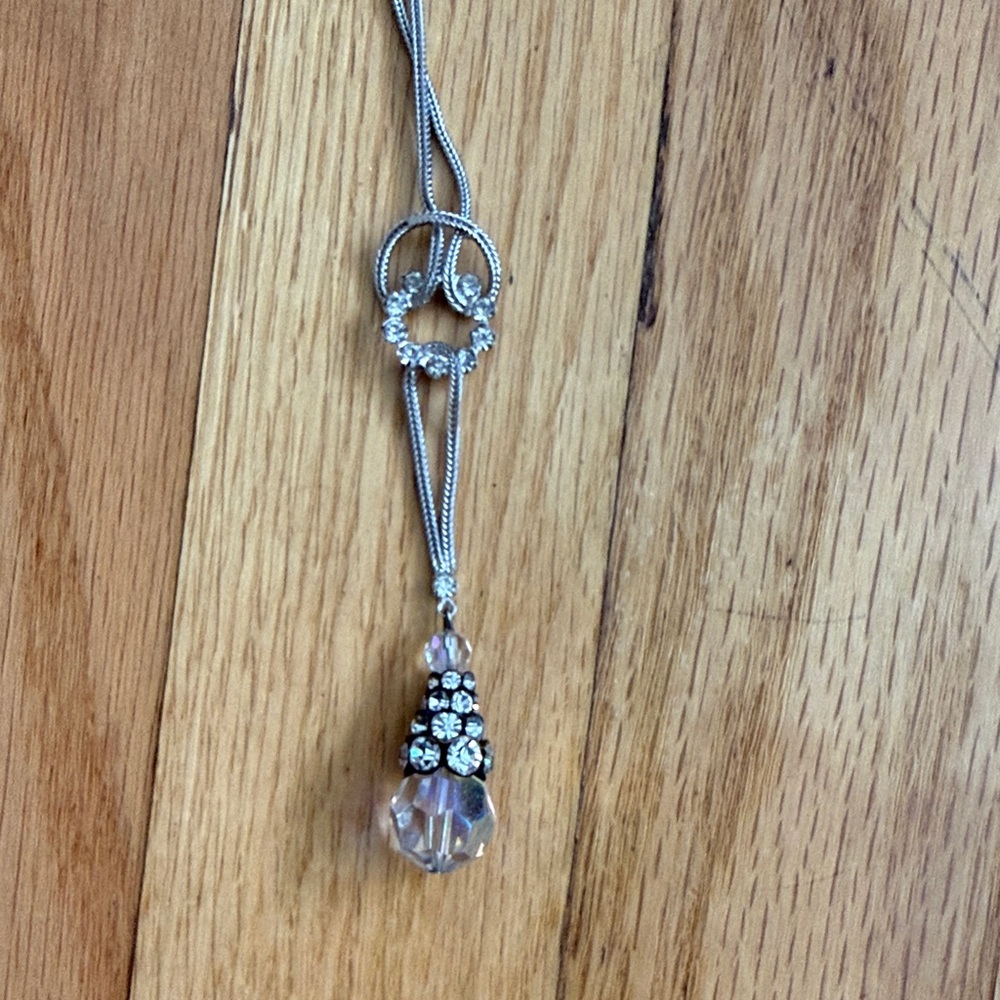 Silver-tone Women’s Pendant Necklace with Crystal Teardrop